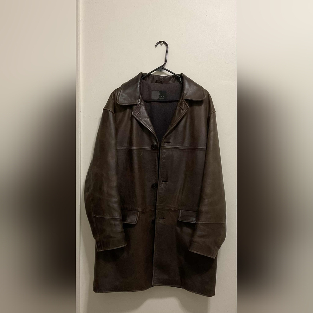 RUDSAK Dark Brown Leather Trench Coat For Men's